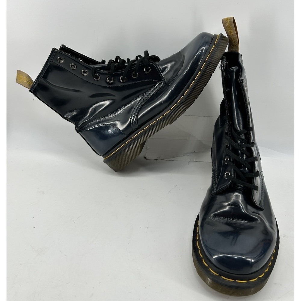 Dr. Martens Vegan 1460 Patent Leather Glossy Combat Boots Navy Blue Men's 9